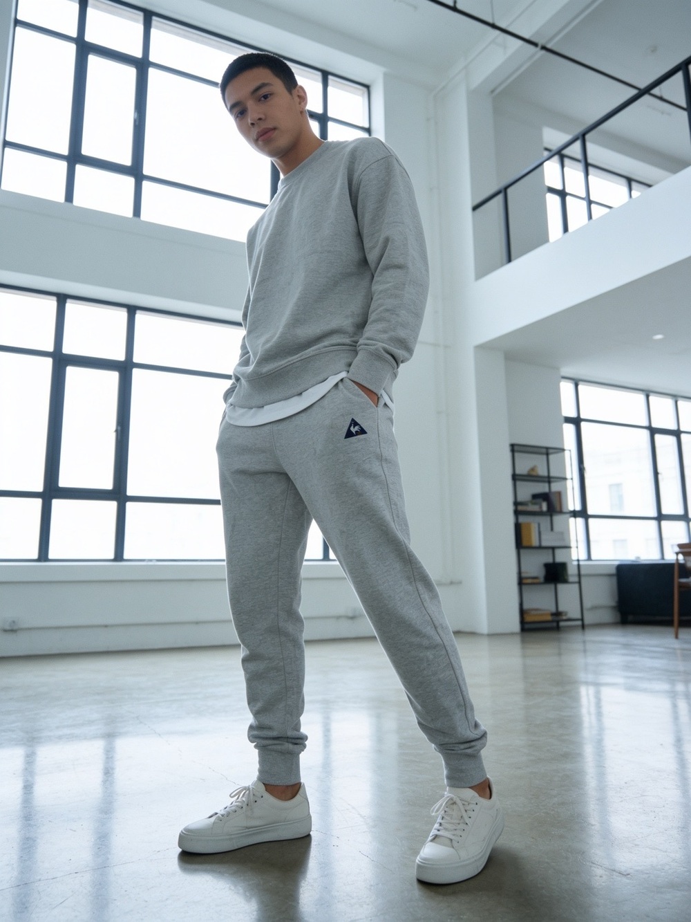 grey Le Coq Sportif Essentials tapered sweatpants